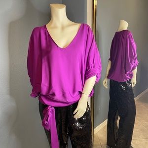 Diane Von Furstenberg Silk Blouse Orchid Edna Size 12 Purple Dolman Sleeve